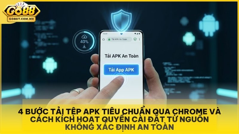 4 bước tải tệp APK tiêu chuẩn qua Chrome và cách kích hoạt quyền cài đặt từ nguồn không xác định an toàn.