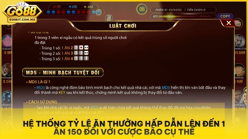 Bảng tỷ lệ trả thưởng đa dạng và hấp dẫn tại Sicbo Sảnh Rồng