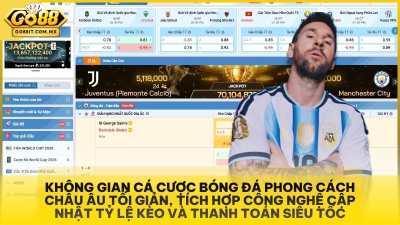Không gian cá cược bóng đá phong cách châu Âu tối giản, tích hợp công nghệ cập nhật tỷ lệ kèo và thanh toán siêu tốc.