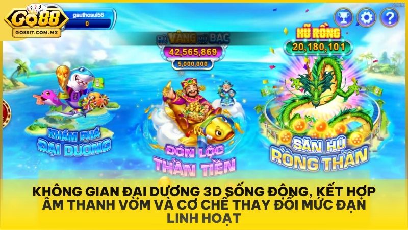 Giao diện sảnh bắn cá Go88 vô cùng sinh động với đồ họa 3D hiện đại