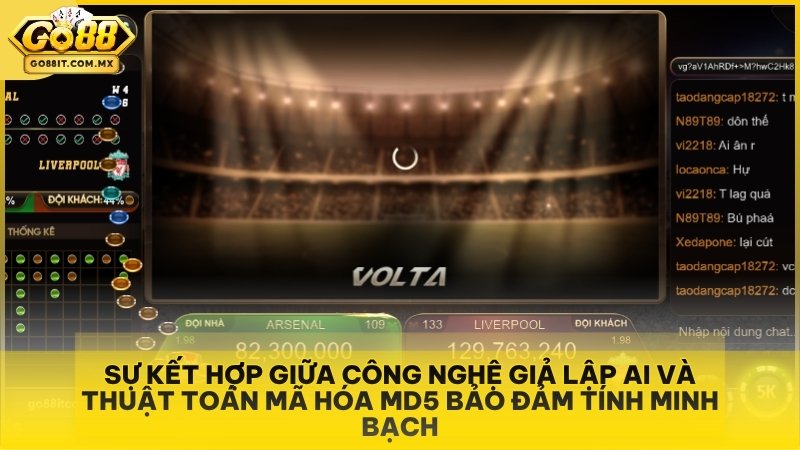 Volta Bàn Thắng Vàng Go88 - Đỉnh Cao Cá Cược Bóng Đá Đường Phố Ảo 2 Sự kết hợp giữa công nghệ giả lập AI và thuật toán mã hóa MD5 bảo đảm tính minh bạch.